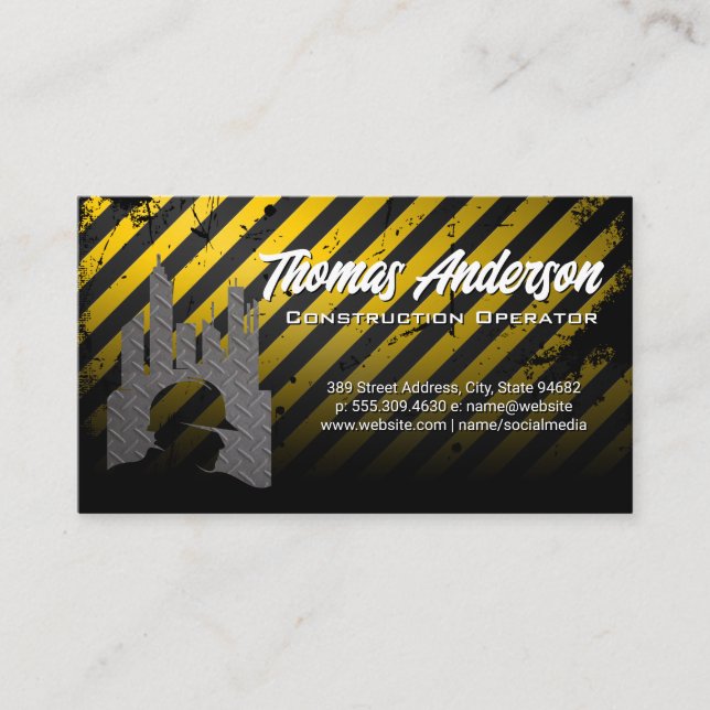 Construction Developer Logo | Caution Business Card (Front)