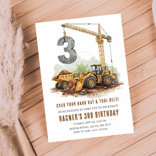 Construction Digger Dump Truck 3rd Birthday Invitation