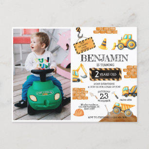 Construction Digger Trucks 1st Birthday Party Postcard