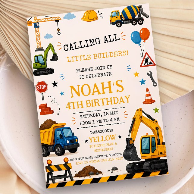 Construction Digger Trucks 3rd Birthday Invitation (Creator Uploaded)
