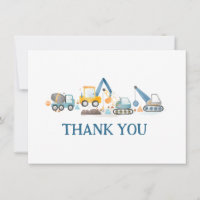 Construction Diggers and Truck, Thank You Card