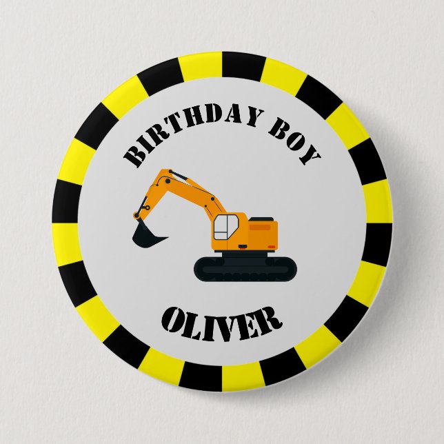 Construction Diggers Birthday Boy Badge (Front)
