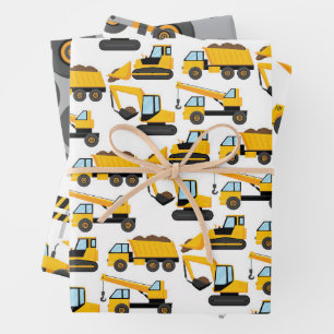 Construction Diggers Pattern Wrapping Paper Sheet
