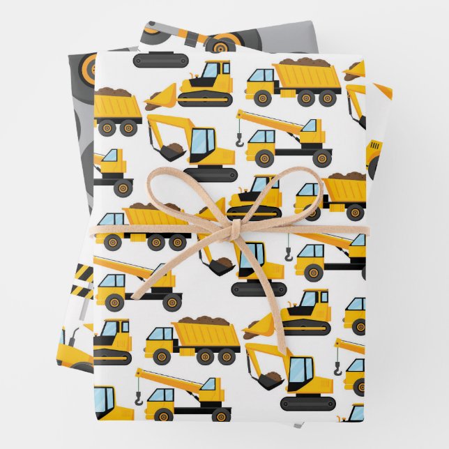 Construction Diggers Pattern Wrapping Paper Sheet (In situ)