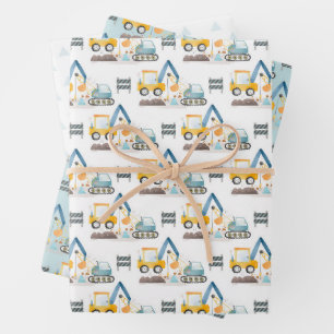 Construction Diggers Pattern Wrapping Paper Sheet