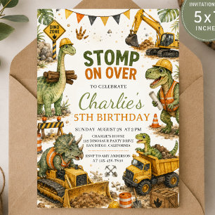 Construction Dinosaur Birthday Invitation