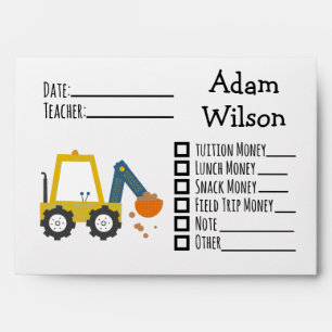 Construction Dirt Digger Excavator School Money Envelope