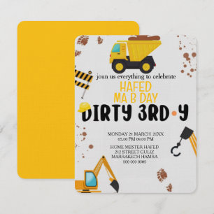 Construction dirty 3rd-y birthday invitation, truc invitation