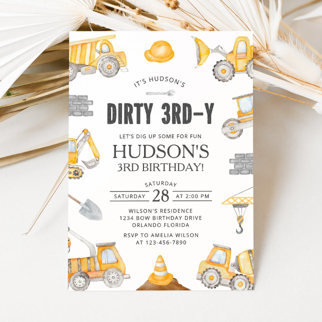 Construction Dirty 3rdy Dump Truck Birthday Invitation (Creator Uploaded)