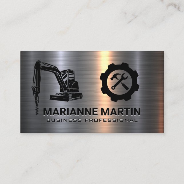 Construction Drill | Metal Brushed | Builder Business Card (Front)