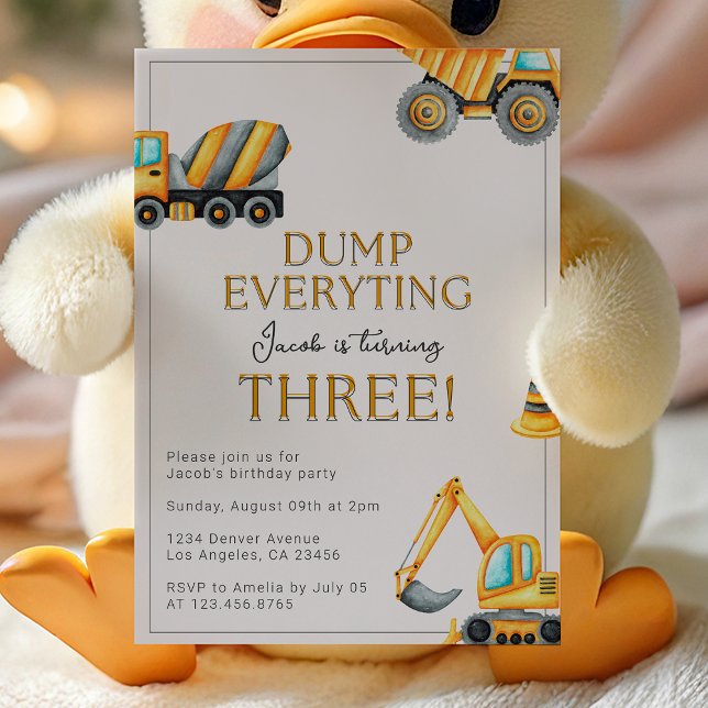Construction Dump Everything 3rd Birthday Invitation (Creator Uploaded)