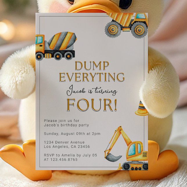 Construction Dump Everything 4th Birthday Invitation (Creator Uploaded)