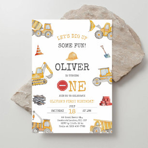 Construction Dump Truck 1st Birthday Invitation