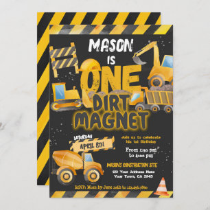 Construction, Dump Truck 1st Birthday Invitation