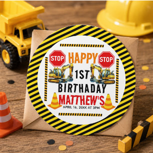 Construction Dump Truck 1st Birthday Party Classic Round Sticker