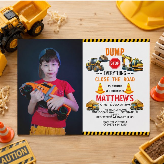 Construction Dump Truck 1st Birthday Party Invitation (Construction Dump Truck 1st Birthday Party Invitation)