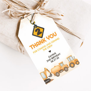 Construction Dump Truck 2nd Birthday Favor Tags