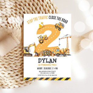 Construction Dump Truck 2nd Birthday Invitation