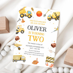 Construction Dump Truck 2nd Birthday Invitation