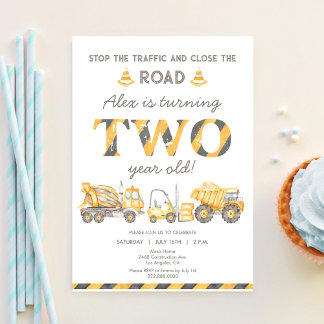Construction Dump Truck 2nd Boys First Birthday Invitation