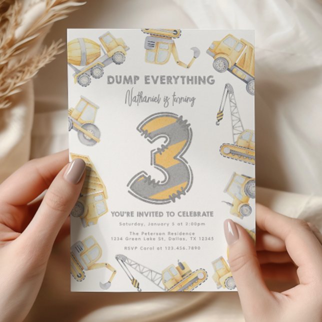 Construction Dump Truck 3rd Birthday Party Invitation (Creator Uploaded)