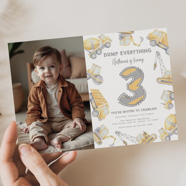 Construction Dump Truck 3rd Birthday Party Invitation (Creator Uploaded)