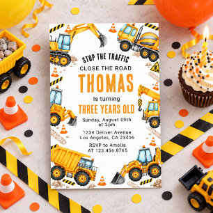 Construction Dump Truck 4th Birthday Invitation