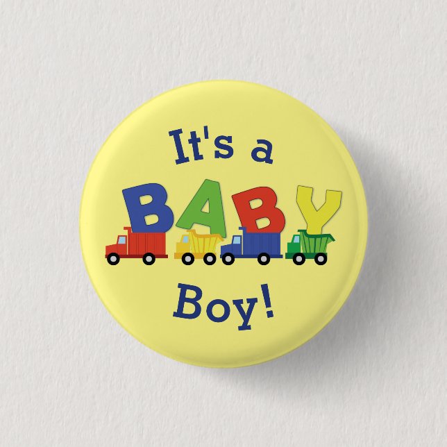 Construction Dump Truck Baby Shower Boy 3 Cm Round Badge (Front)
