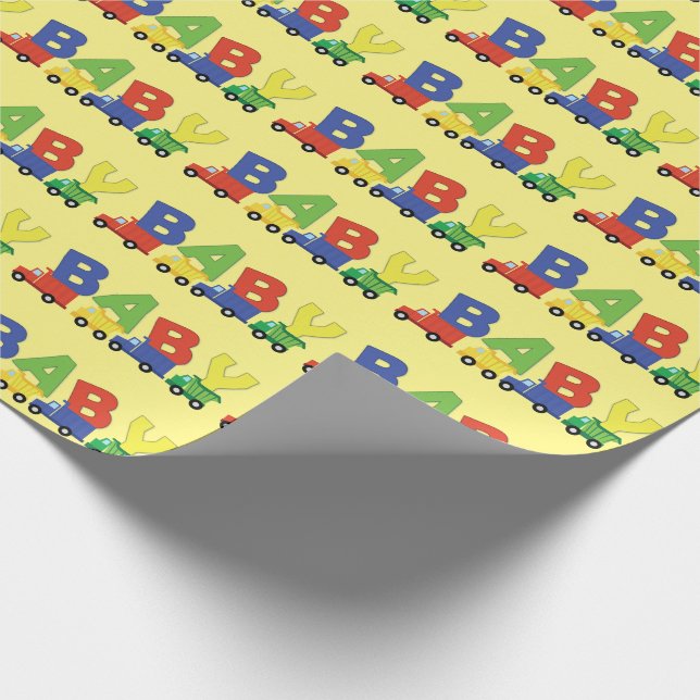 Construction Dump Truck Baby Shower Boy Wrapping Paper (Corner)