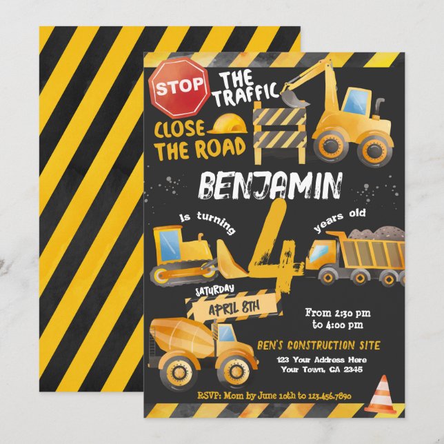 Construction, Dump Truck Birthday Invitation (Front/Back)