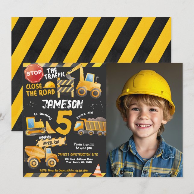 Construction, Dump Truck Birthday Invitation (Front/Back)