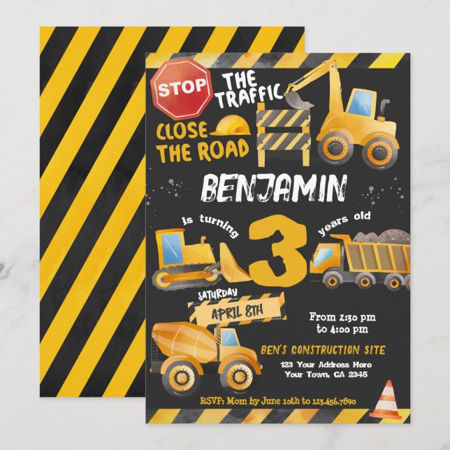 Construction, Dump Truck Birthday Invitation (Front/Back)
