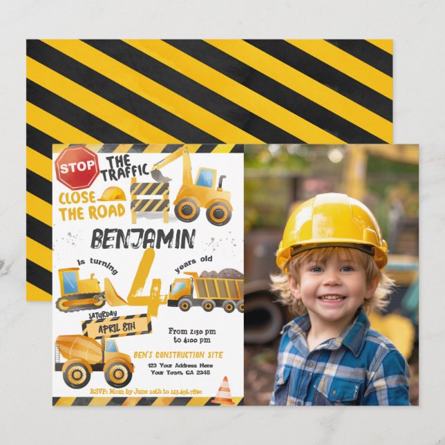 Construction, Dump Truck Birthday Invitation (Front/Back)