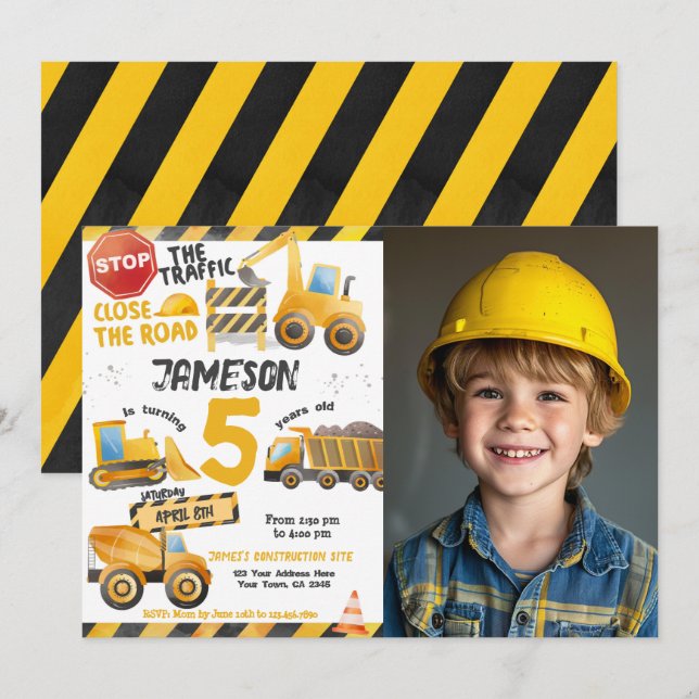 Construction, Dump Truck Birthday Invitation (Front/Back)