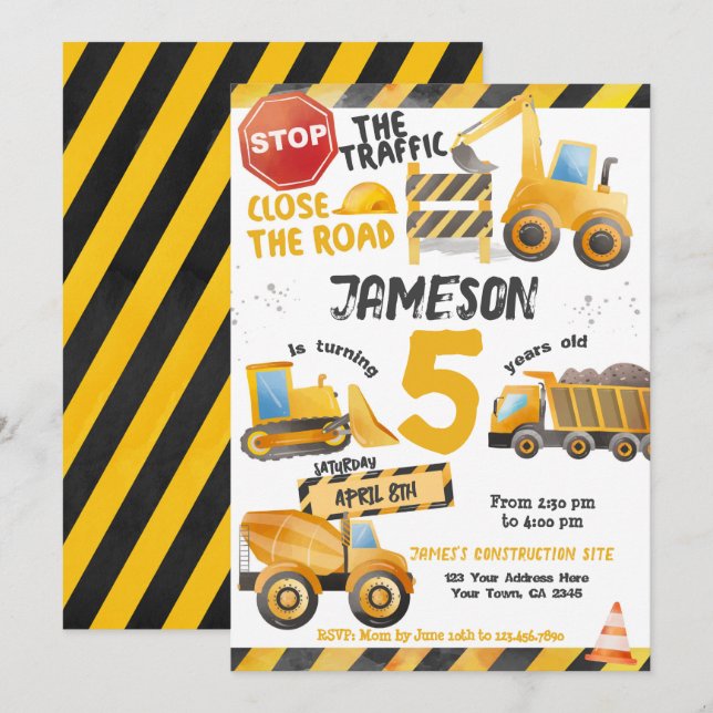 Construction, Dump Truck Birthday Invitation (Front/Back)