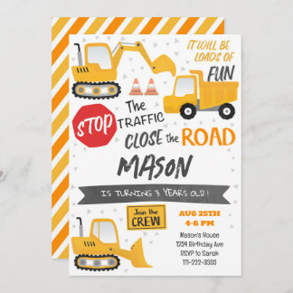 Construction Dump Truck Birthday Invitation