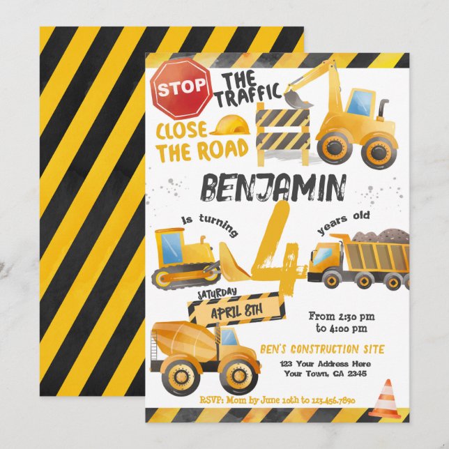 Construction, Dump Truck Birthday Invitation (Front/Back)