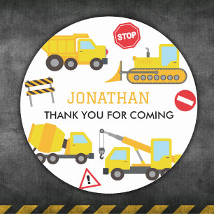 Construction Dump Truck birthday invitation Classic Round Sticker
