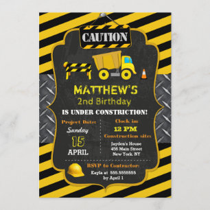 Construction Dump Truck Birthday Invitations