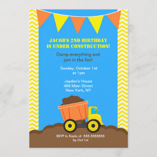 Construction Dump Truck Birthday Invitations