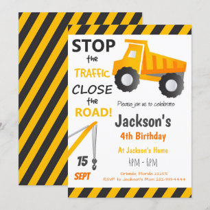 Construction Dump Truck Birthday Invite