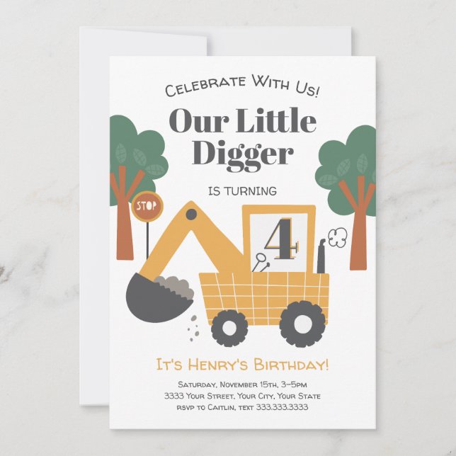 Construction Dump Truck Birthday Party Invitation (Front)