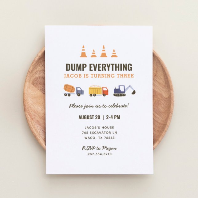 Construction Dump Truck Birthday Party Invitation (Creator Uploaded)