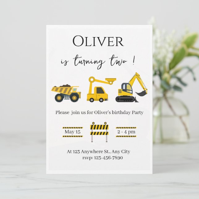 Construction Dump Truck Birthday Party Invitation (Standing Front)