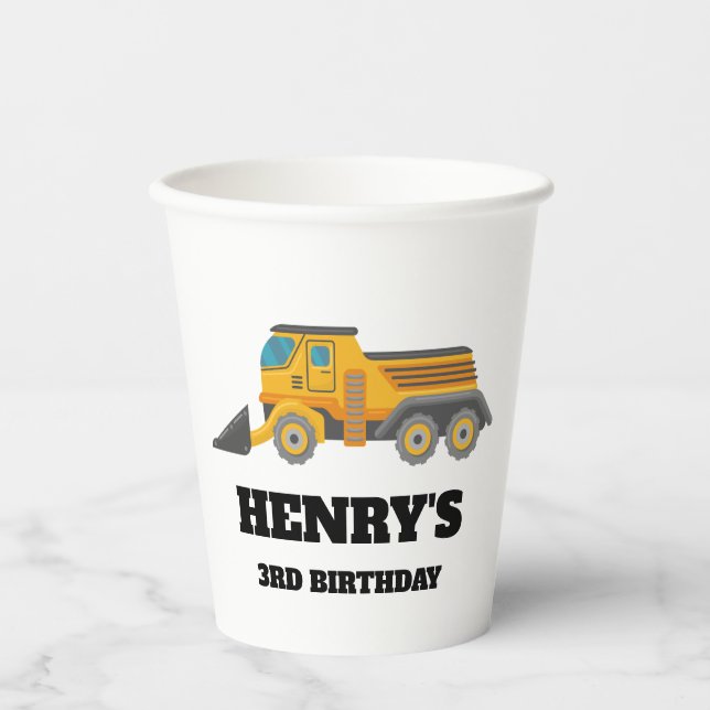 Construction Dump Truck Birthday Party Paper Cups (Front)