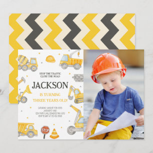 Construction Dump Truck Birthday Party Photo Invitation