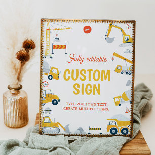 Construction Dump Truck Birthday Party Table Sign