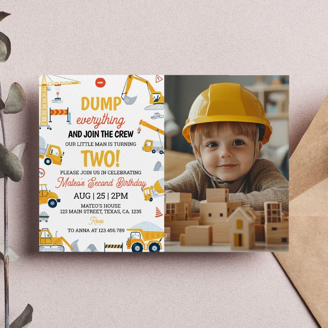 Construction Dump Truck Birthday Photo Invitation (Creator Uploaded)