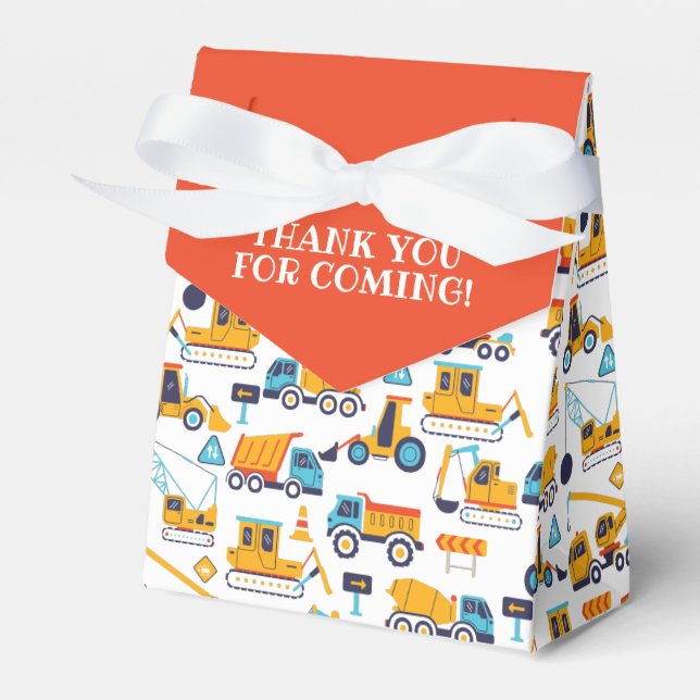 Construction Dump Truck Birthday Thank You Orange Favour Box (Front Side)