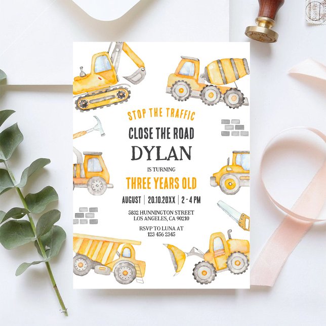 Construction Dump Truck Boy 2nd Birthday Invitation (Creator Uploaded)